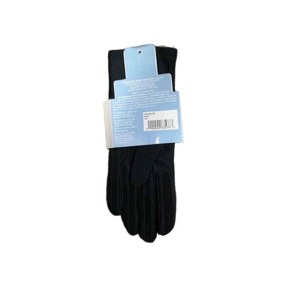 Impressions From Isotoner Fleece Lined Flexible Fit One Size Black Ladies Gloves
